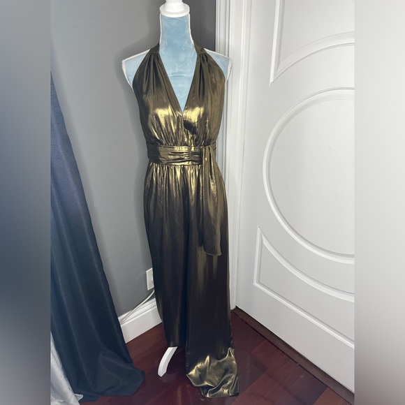 NWT Rachel Zoe Renee Metallic Halter Jumpsuit - Picture 2 of 8